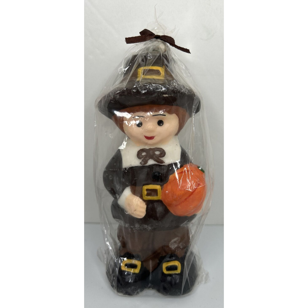 Vintage K-Mart Pilgrim Boy Thanksgiving Candle New in Packaging‎ 6" SKU H208